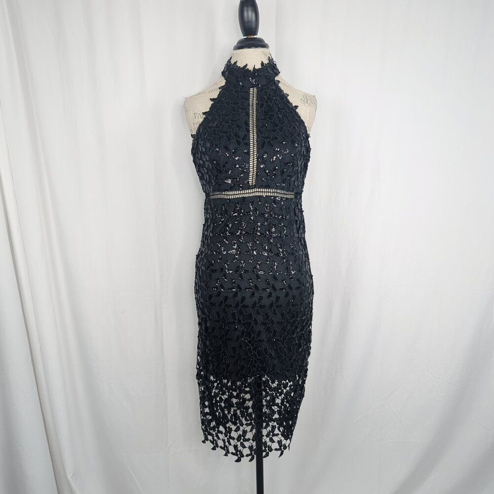 Bardot Black Lace Dress X Small Midi Formal Halter - Picture 2 of 11